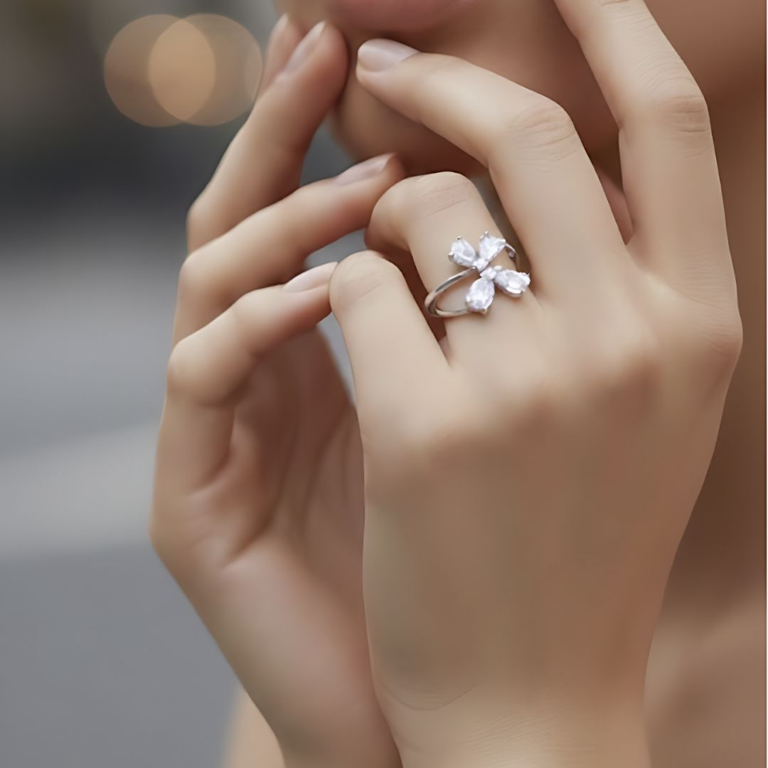 Premium White Crystal Flower Statement Ring for Women