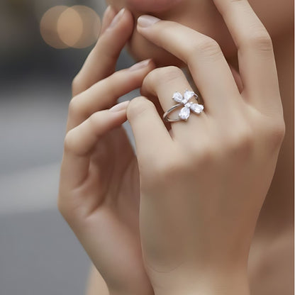Premium White Crystal Flower Statement Ring for Women