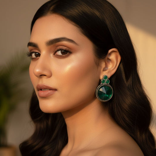 Oxidized Antique Green Stud Earrings