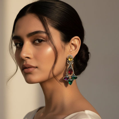 Oxidized Multicolor Navratna Stud Earrings