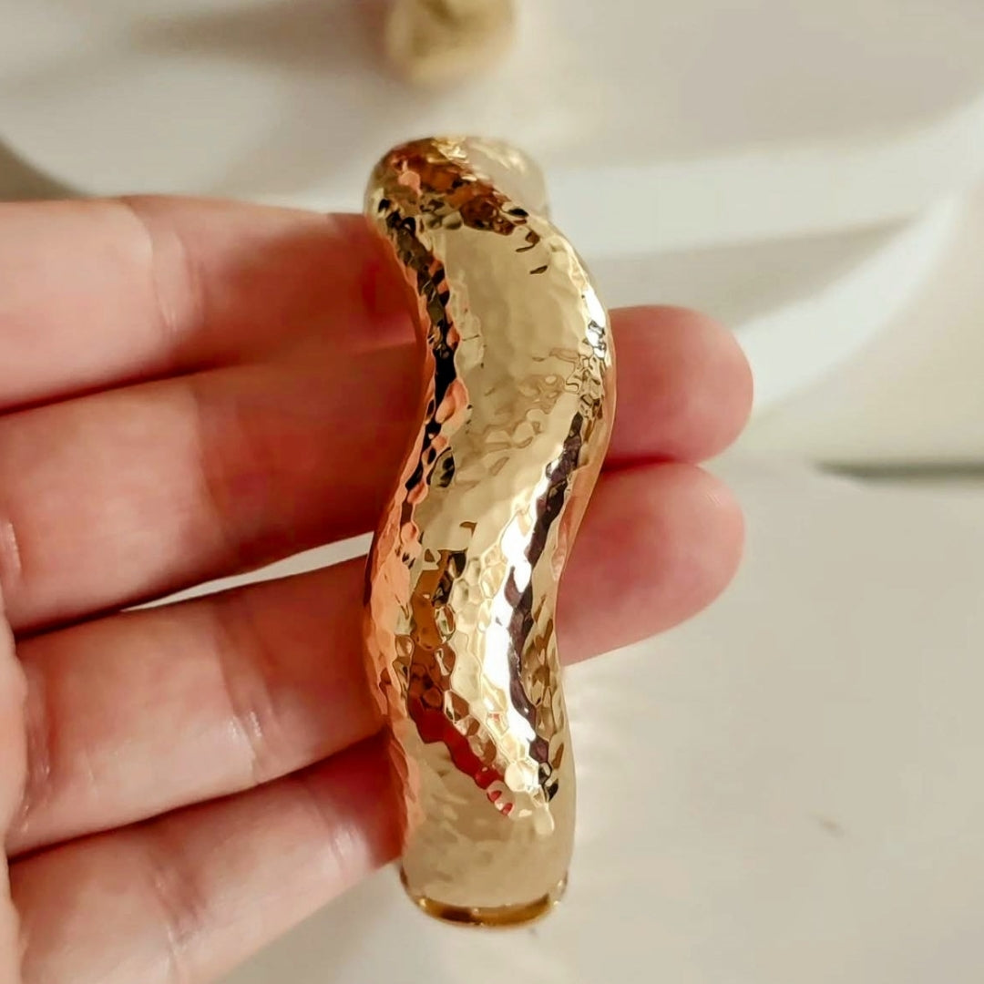Wavy Hammered Gold Plated Cuff Bracelet