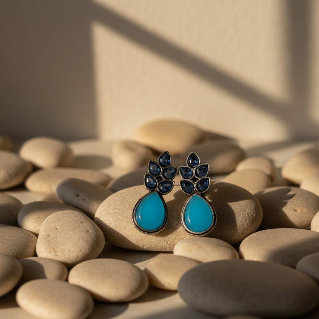 Oxidized Multicolor Oval Stud Earrings