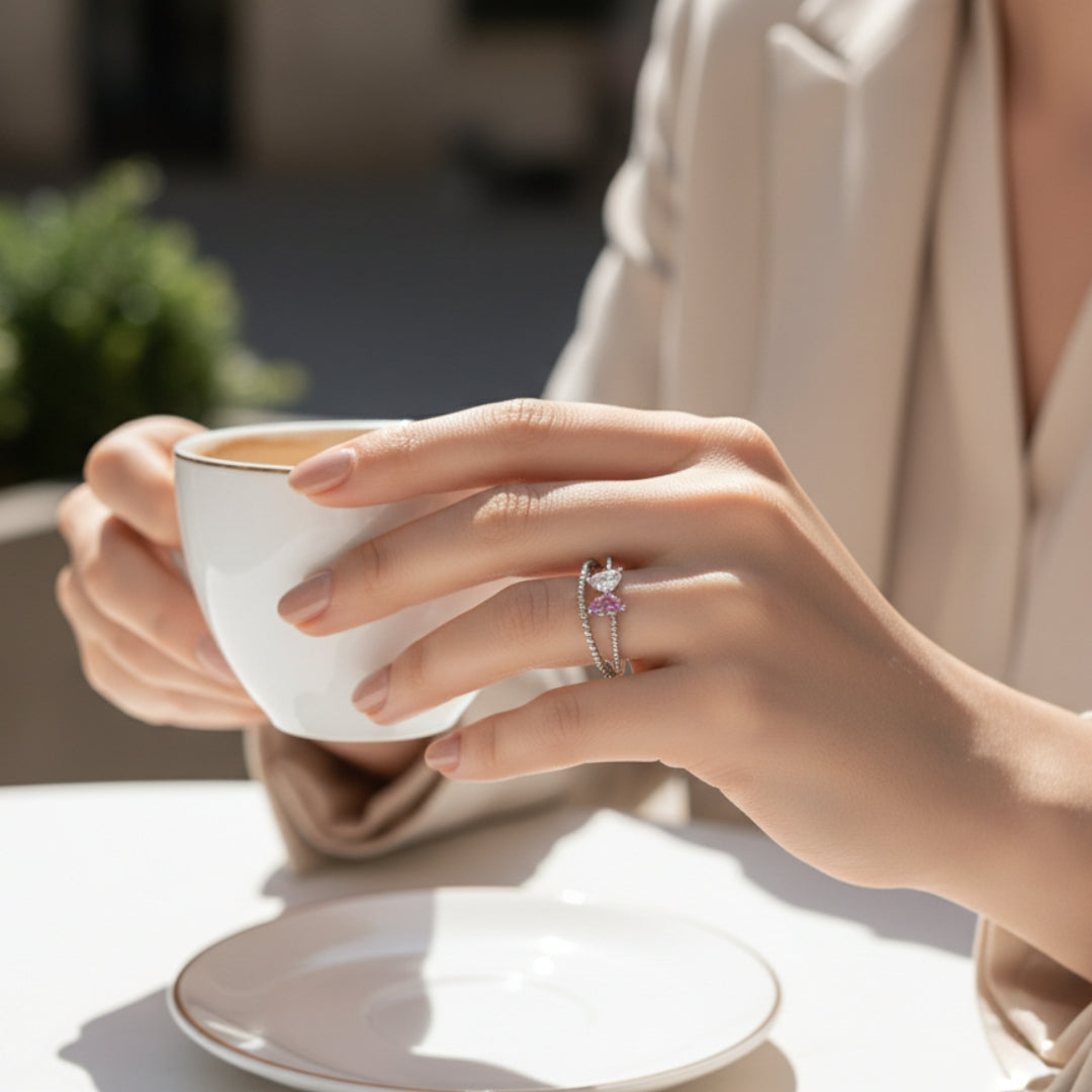 Silver Coated Twin Marquise Diamond Ring