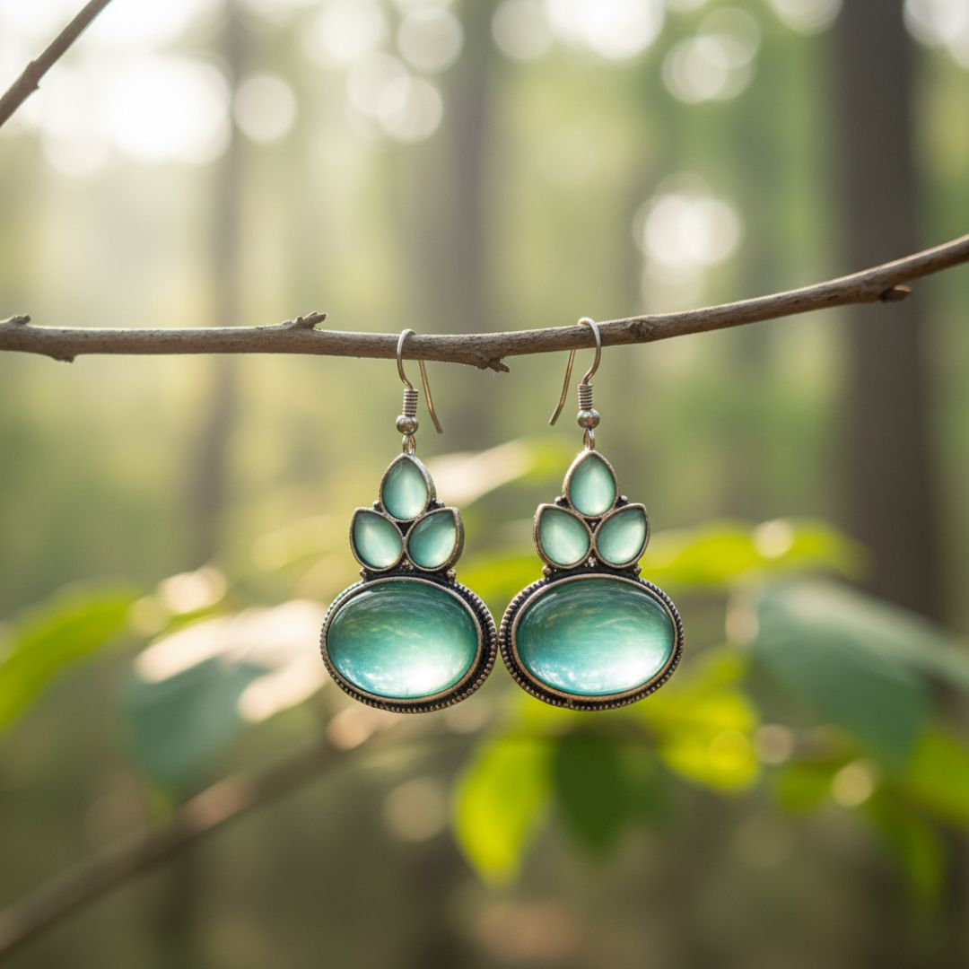 Oxidized Sky Blue Stone Stud Earrings