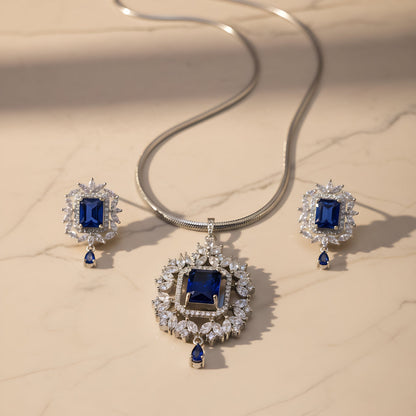 Royal Blue American Diamond Necklace Set