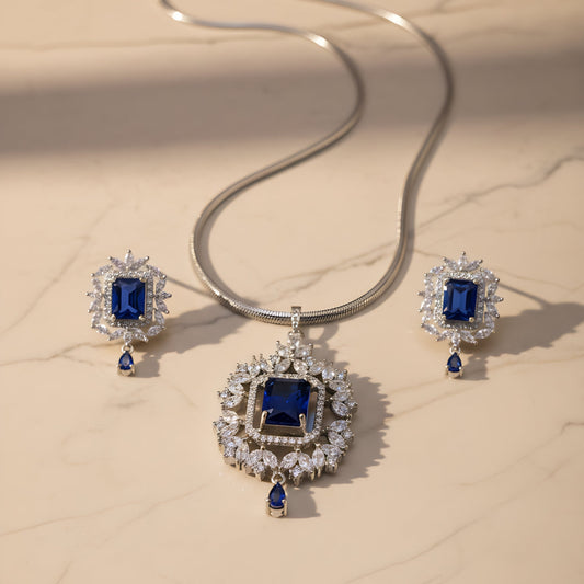 Royal Blue American Diamond Necklace Set