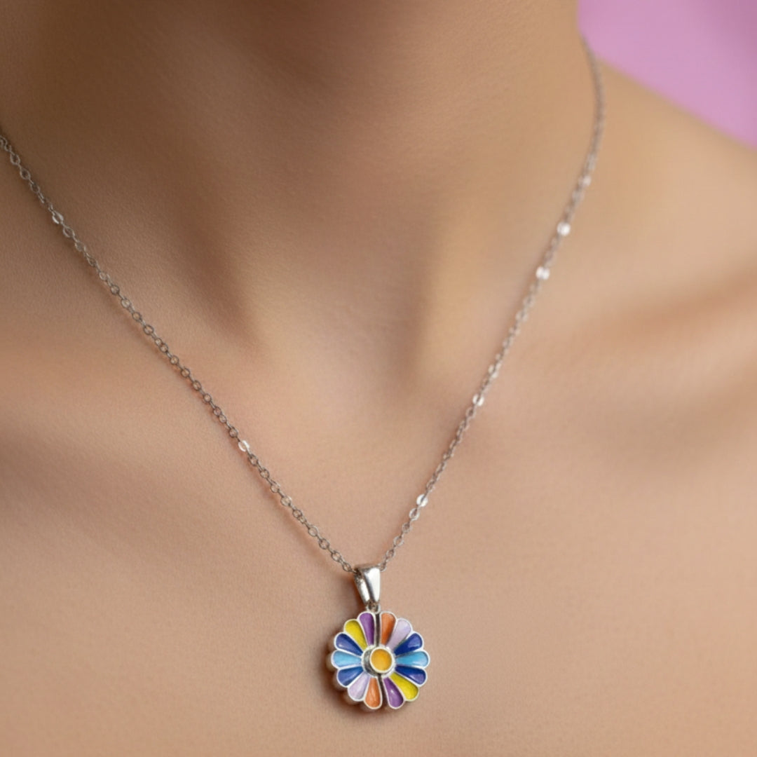 Vivid Multicolor Anti-Tarnish Flower Pendant Necklace