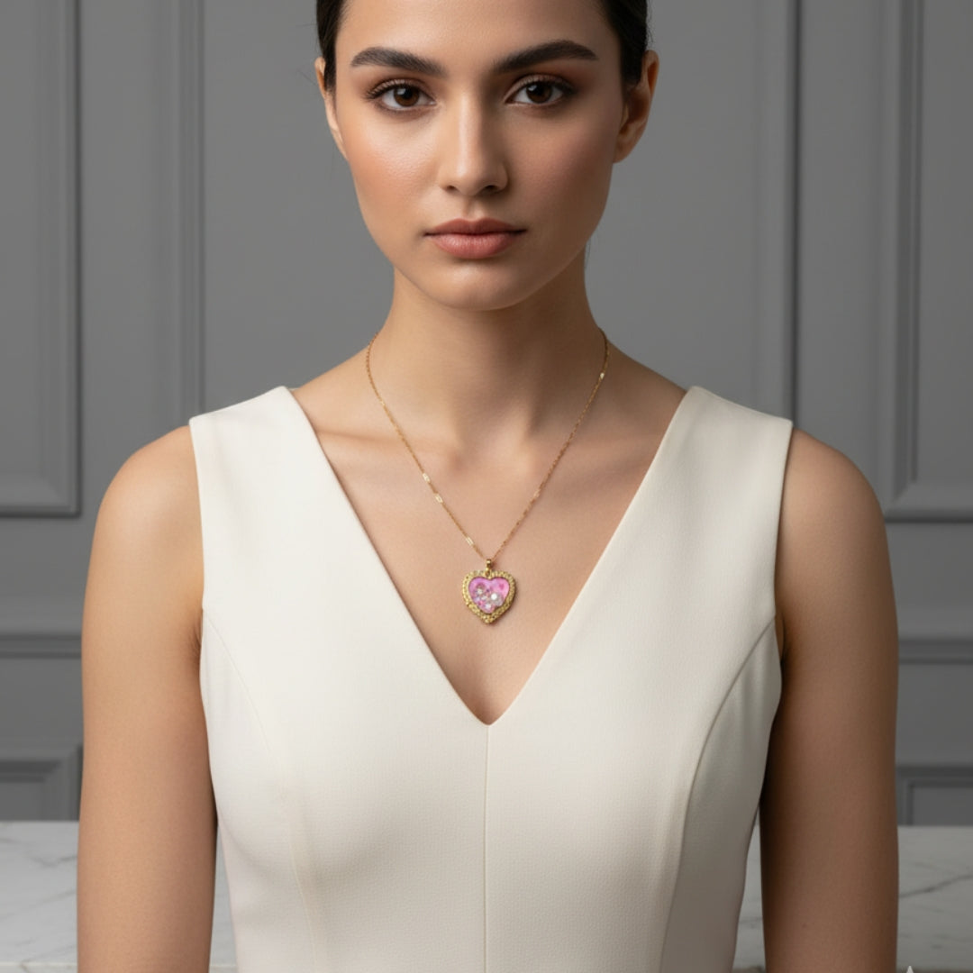 Gold Heart Pendant Necklace with Pearls