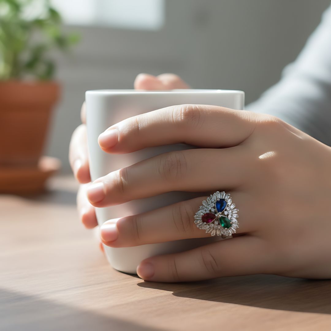 AD Multi-Stone Statement Finger Ring