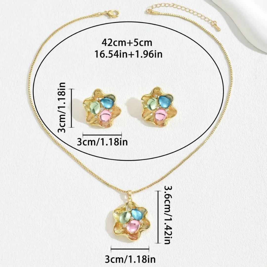New style women's jewelry set with a unique petal design, earrings and long necklace