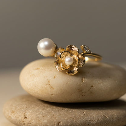 Blossom Pearl Gold Open Ring