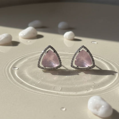 American Diamond Trillion Cut Pink Stud Earrings