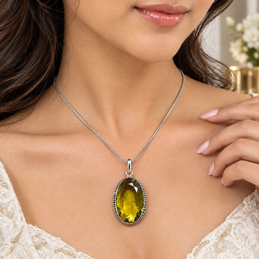 Yellow Green Faceted Gemstone Pendant Necklace