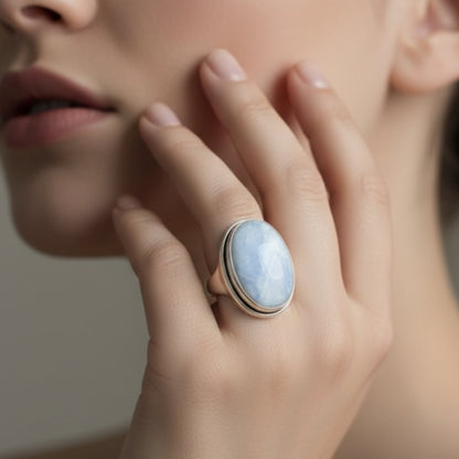 Oxidized Silver Blue Chalcedony Ring