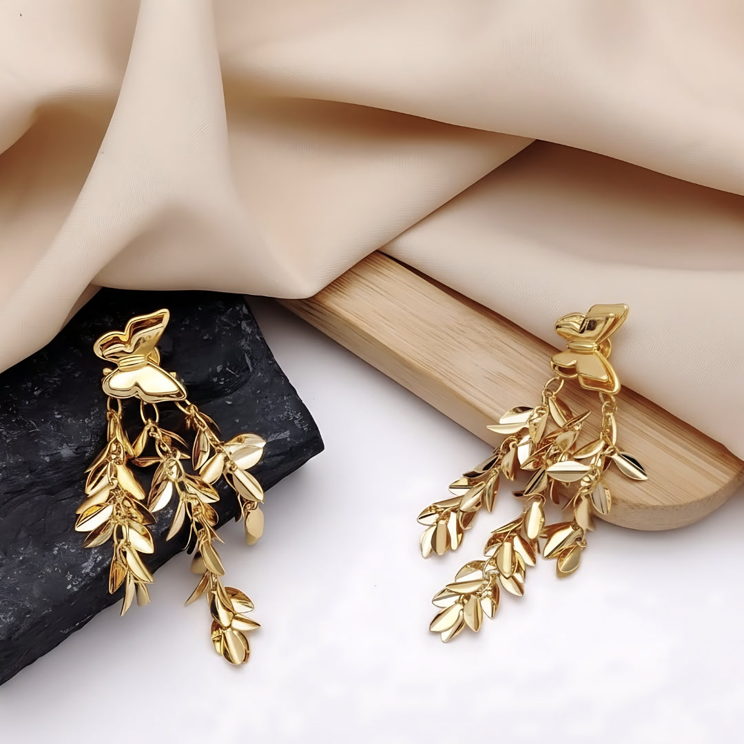 Gold Butterfly Tassel Earrings