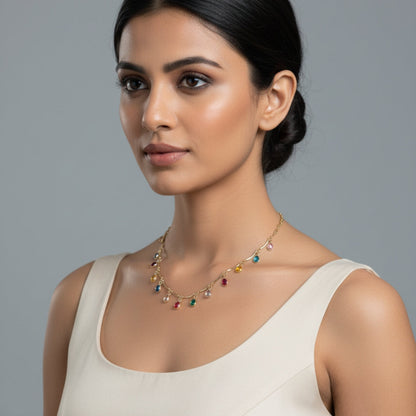 Anti-Tarnish Multicolor Drop Charm Necklace