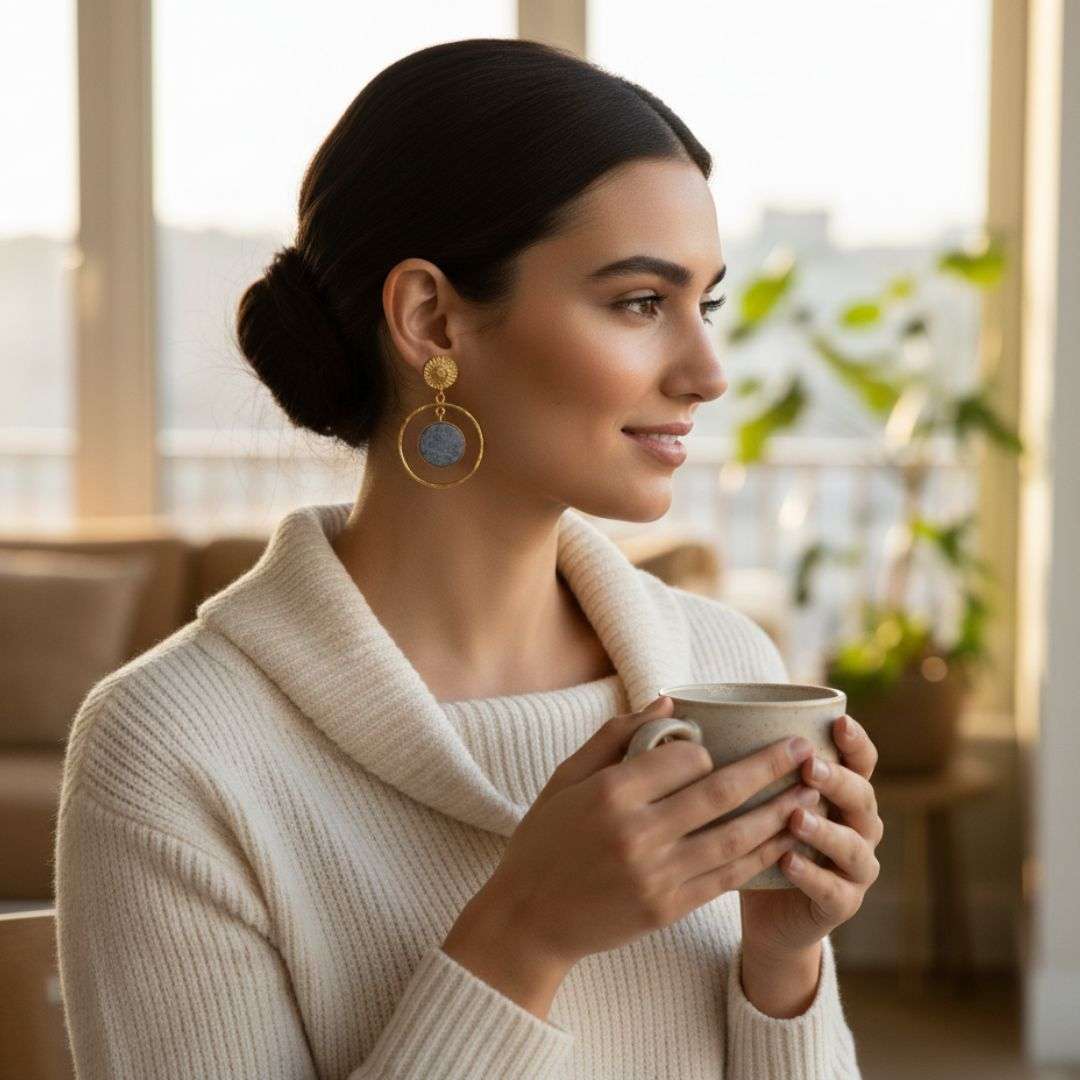 Gold Plated Blue Stone Drop Earrings