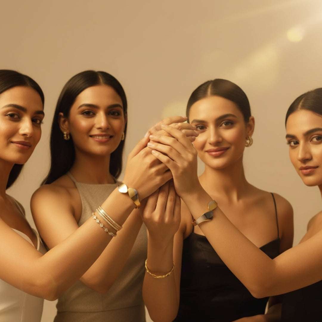 Dual Tone Gold & Silver Designer Bracelet | Modern Leaf Statement Bangle