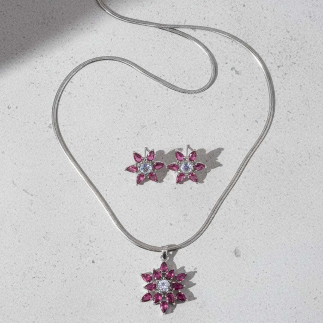 American Diamond Floral Necklace Set