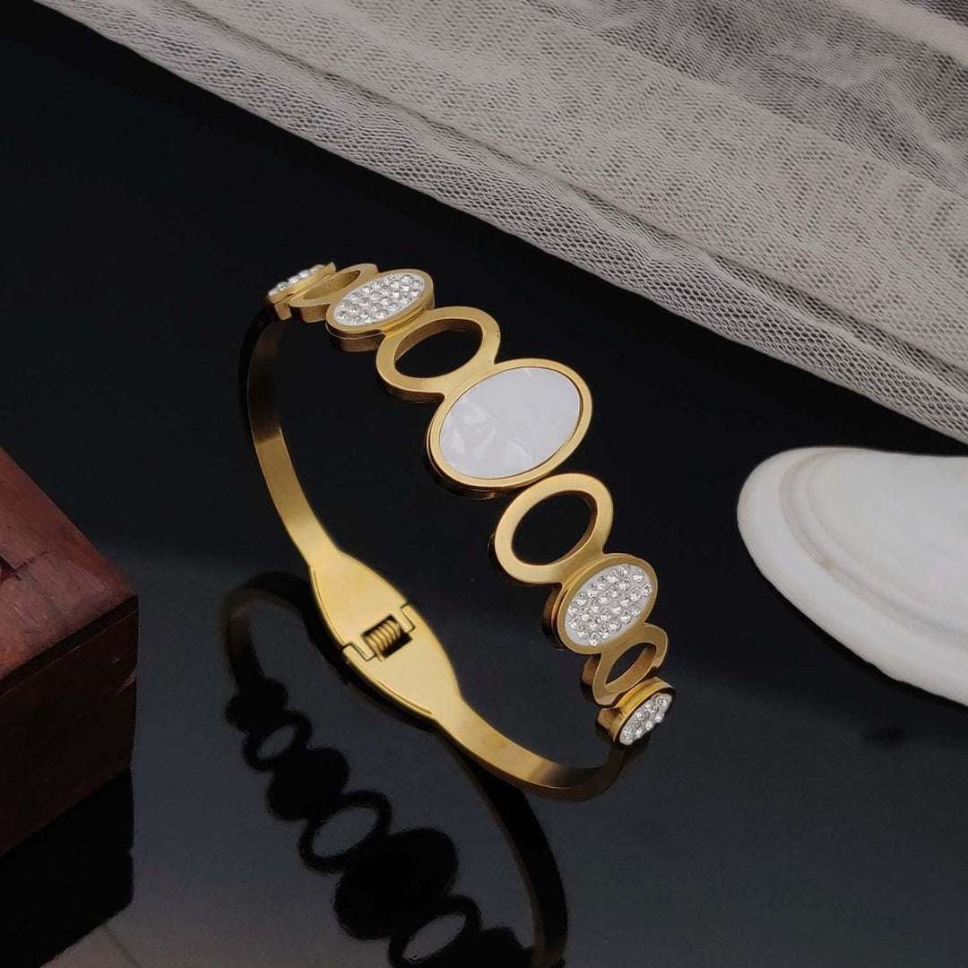 Anti-Tarnish Gold Bracelet | White Stone & Crystal Designer Bangle