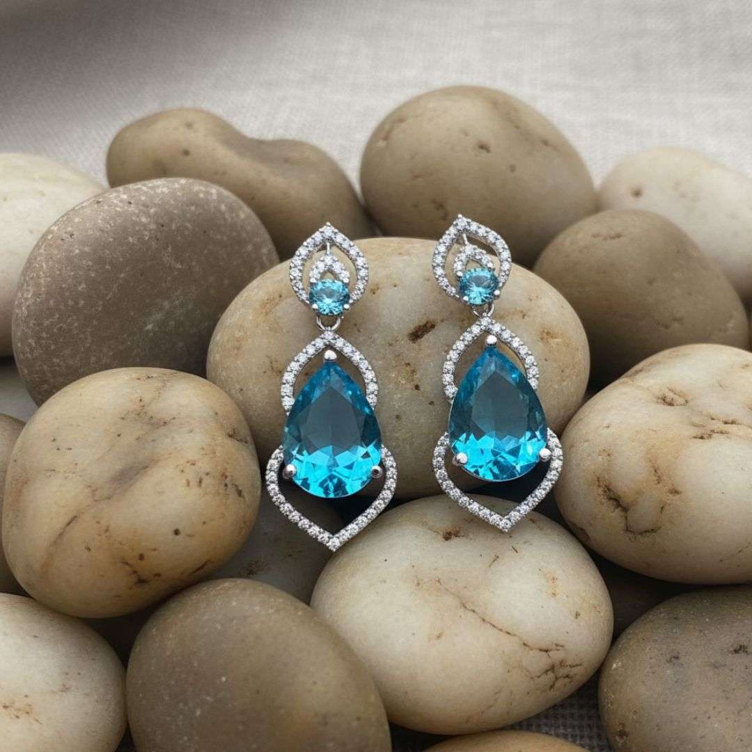 American Diamond Sky Blue Drop Earrings