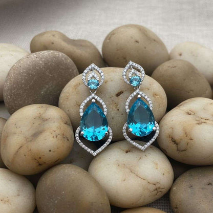 American Diamond Sky Blue Drop Earrings