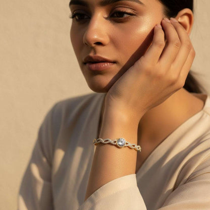 Anti-Tarnish Gold Bracelet | Twisted Crystal Center Bangle