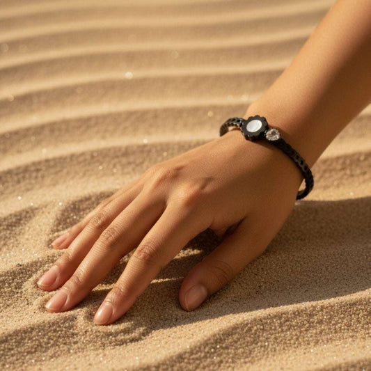 Black Plated Floral Bracelet | Pearl & Crystal Accent Bangle