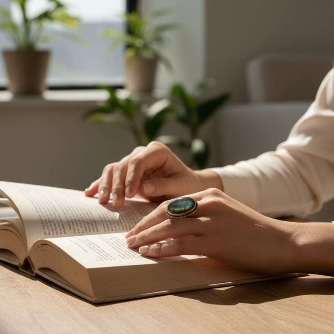 Labradorite Oval Oxidized Silver Finger Ring