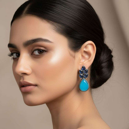 Oxidized Multicolor Oval Stud Earrings