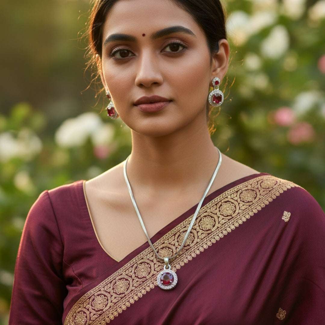 Ruby American Diamond Pendant Necklace