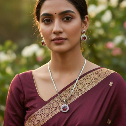 Ruby American Diamond Pendant Necklace