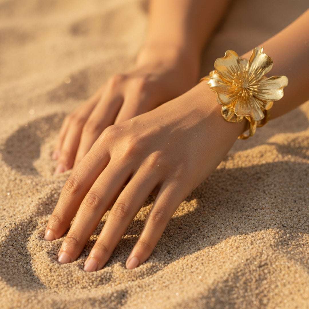 Oversized Gold Bloom Bangle & Ring Set