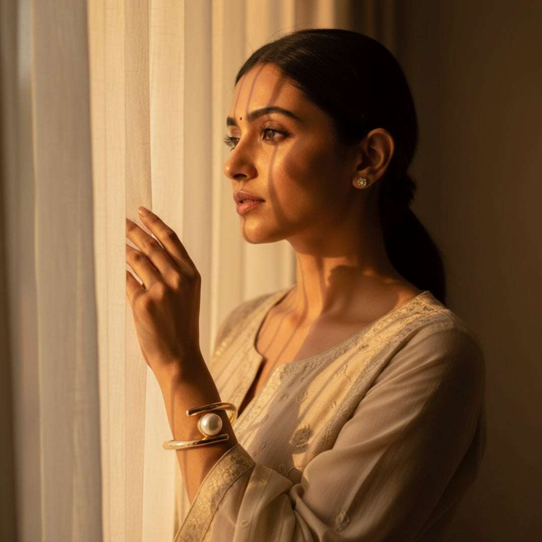 Minimalist Gold Pearl Open Bracelet | Modern Chic Bangle