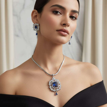 Royal Blue American Diamond Necklace Set