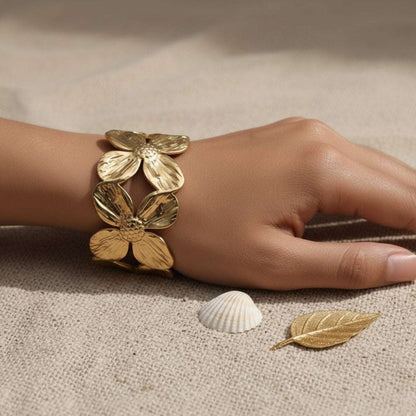 Gold Floral Open Cuff Bracelet
