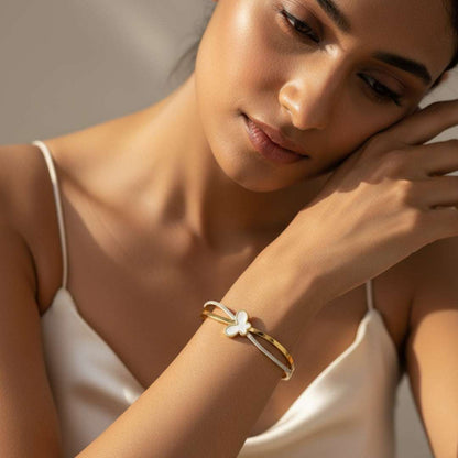 Anti-Tarnish Butterfly Bracelet | Mother of Pearl & Crystal Bangle