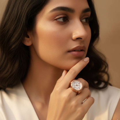 Classic Rose Gold Finger Watch | Roman Dial Adjustable Ring