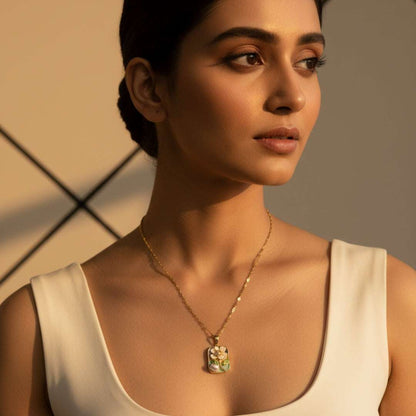 Gold Floral Enamel Pendant Necklace