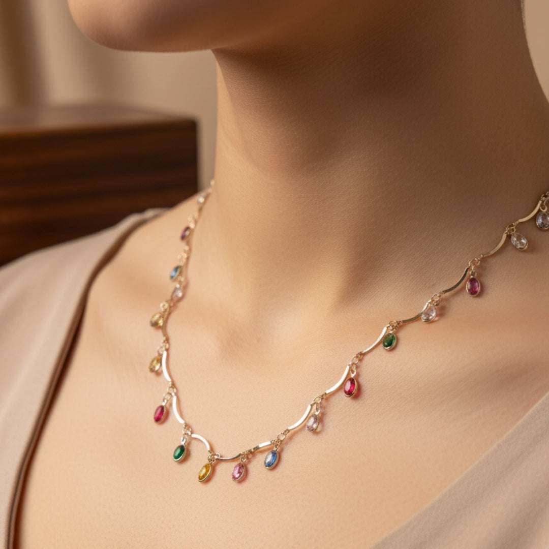 Anti-Tarnish Multicolor Drop Charm Necklace