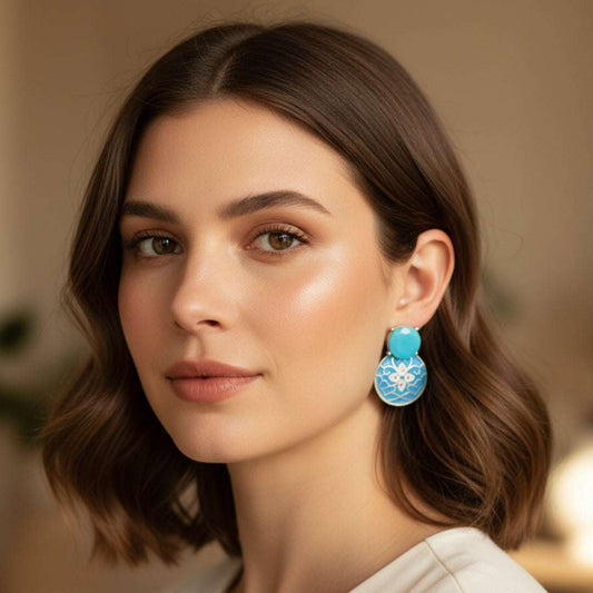 Oxidized Turquoise Blue Enamel Earrings