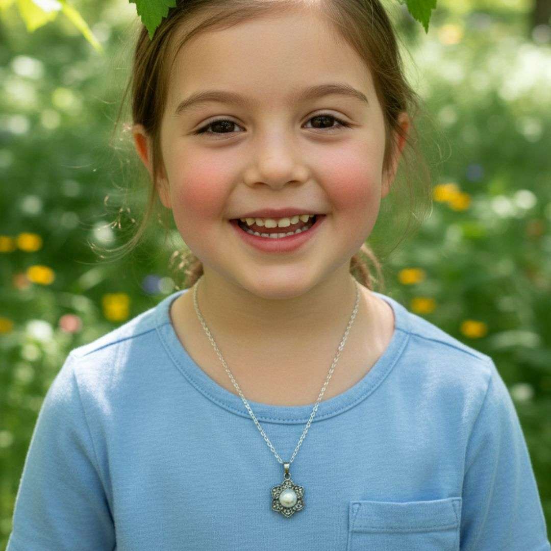 Silver Pearl Blossom Pendant Necklace