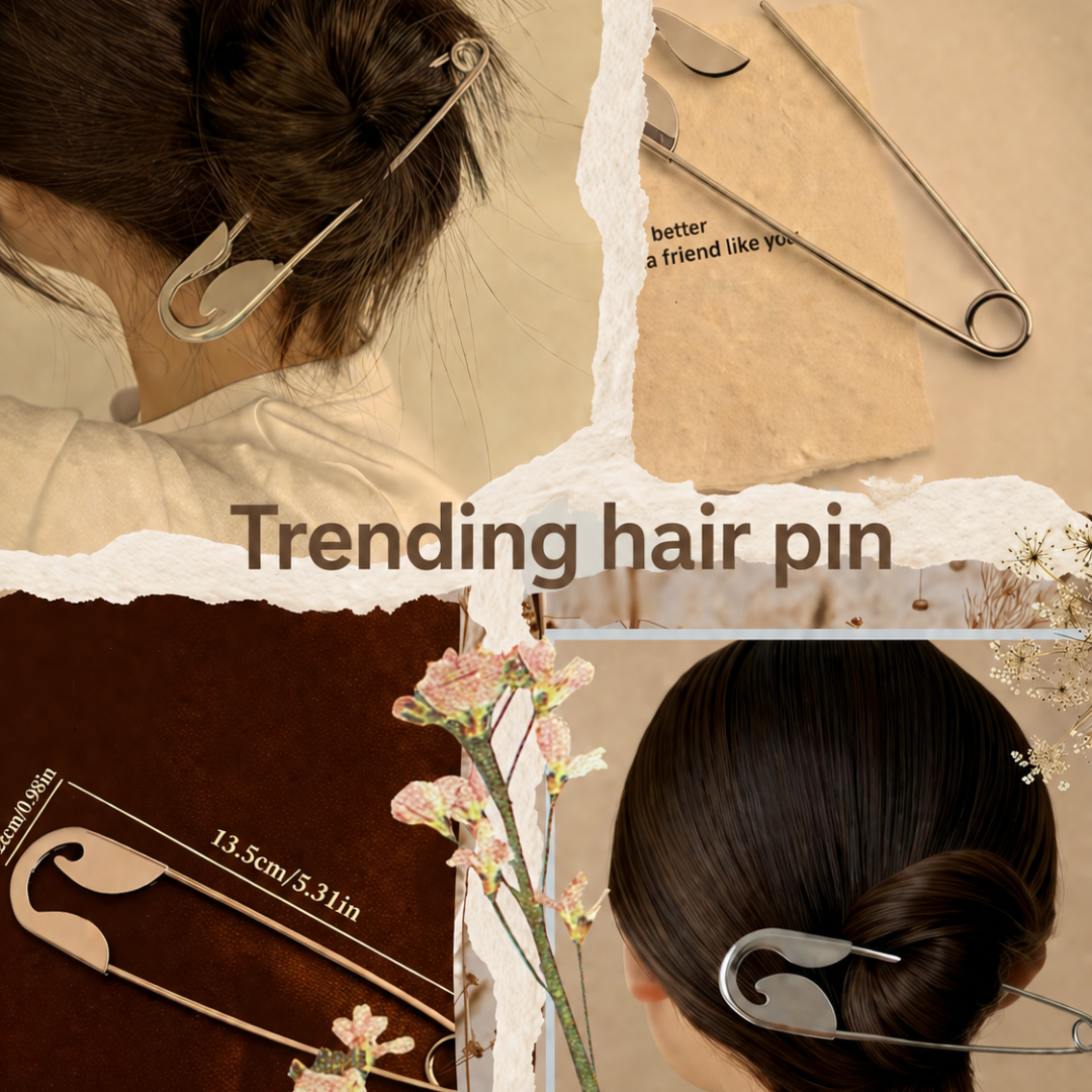 Silver Plated Oversized Safety Pin Hair Bun Stick for Women