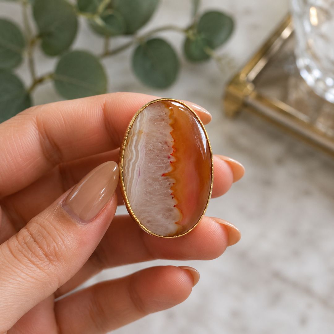 Carnelian Agate Druzy Statement Ring