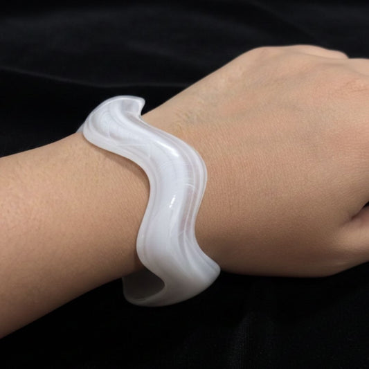 Frost White Resin Wave Bangle Bracelet for Women – Minimal Cuff