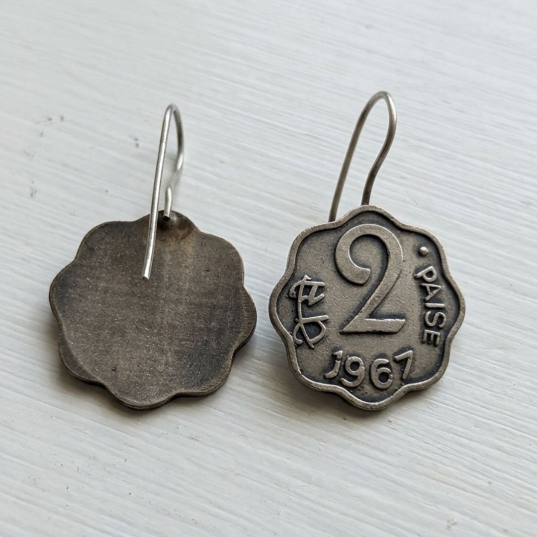 Antique German Silver 2 Paisa Coin Earrings | Oxidized Traditional Jewelry