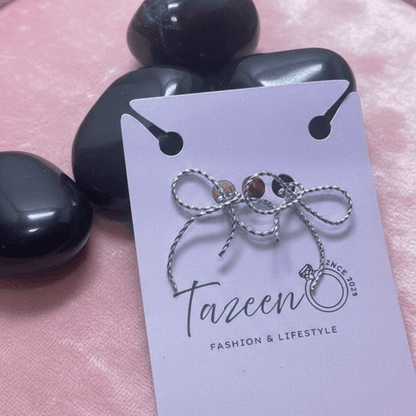 Silver Ribbon Bow Stud Earrings