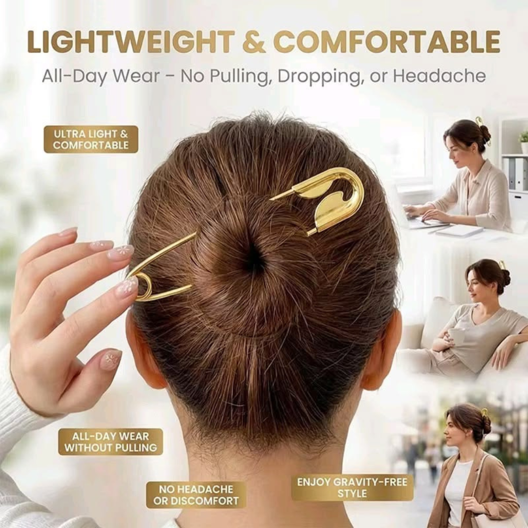 Gold Plated Oversized Safety Pin Hair Bun Stick for Women