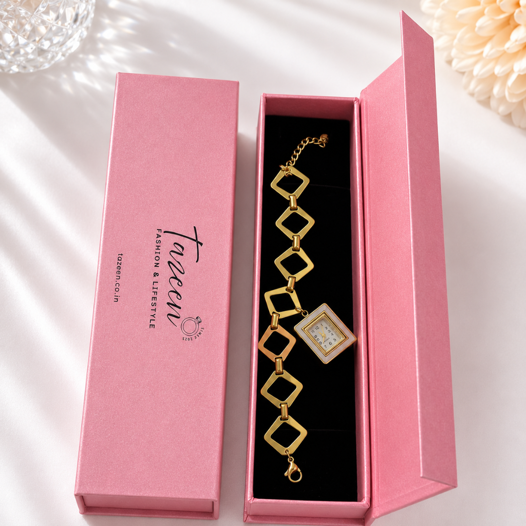 Minimal Square Dial Bracelet Watch – Gold Finish