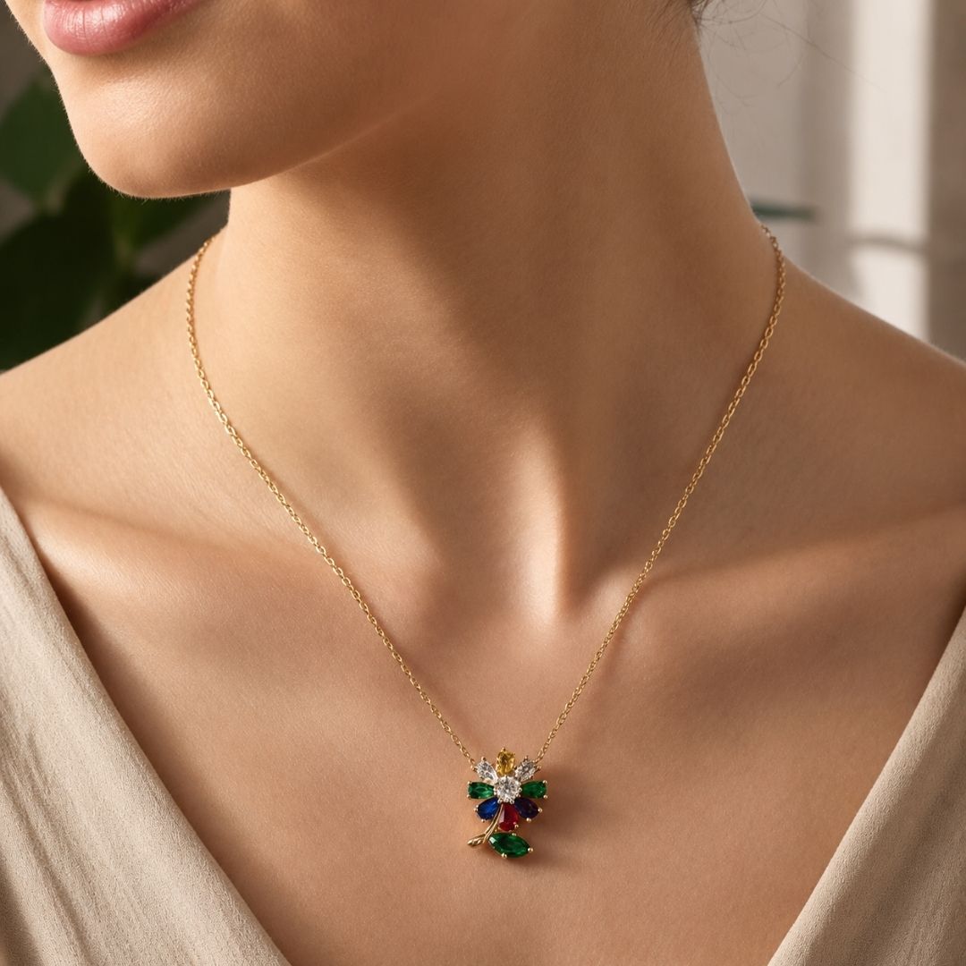 Radiant Multicolor Anti-Tarnish Diamond Pendant